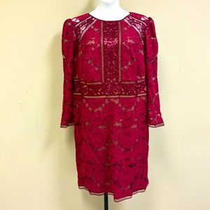 Long Sleeve Lace Dress in Berry Red